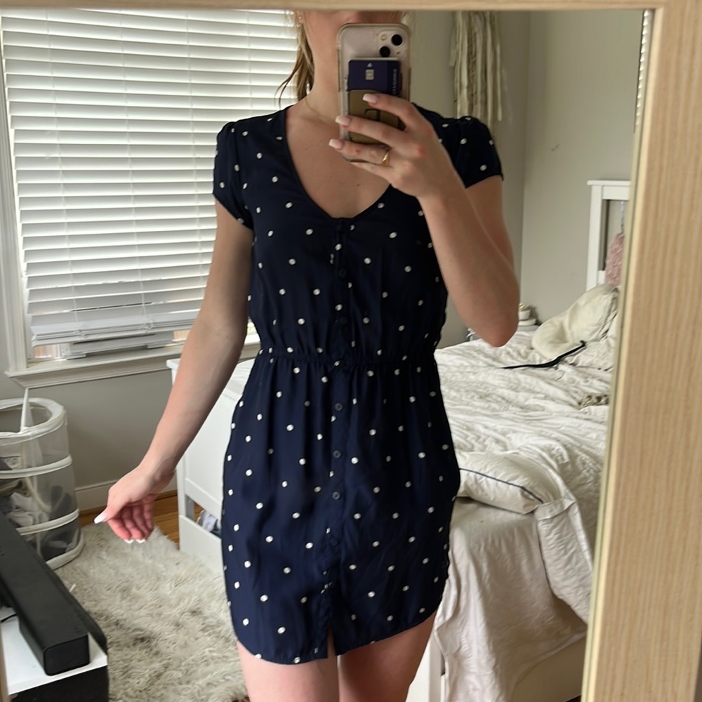 Navy Polka Dot lightweight mini dress